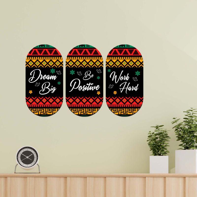 Positive Wooden Wall Hanging Set of 3 – Dream Big, Be Positive & Work Hard Quotes